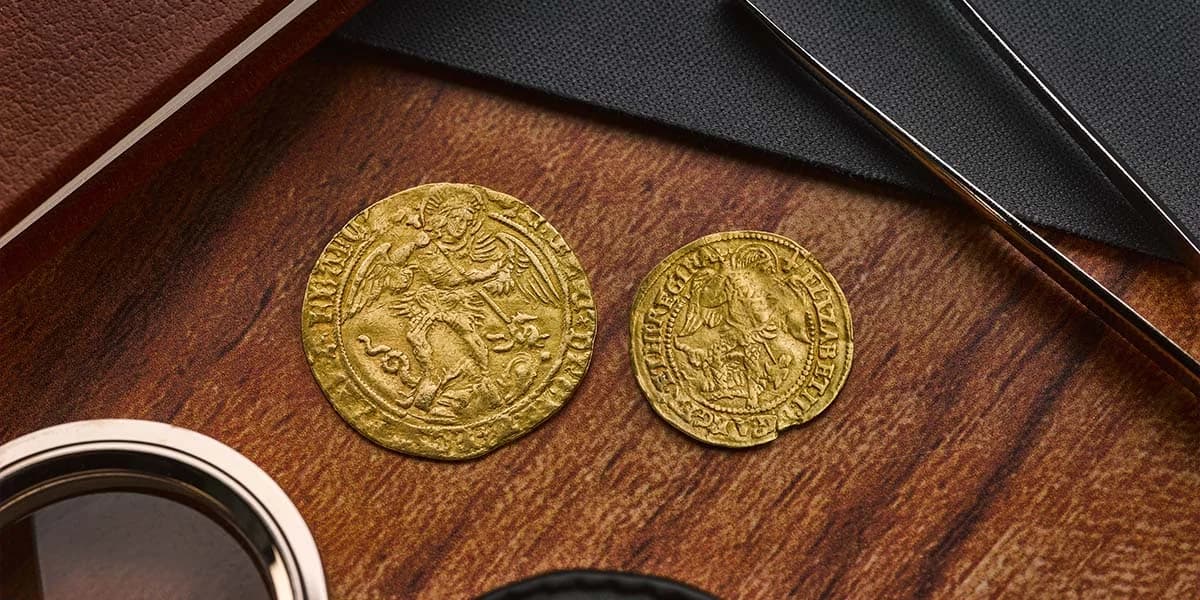 A proof coin being struck, showing the polished dies used in the process