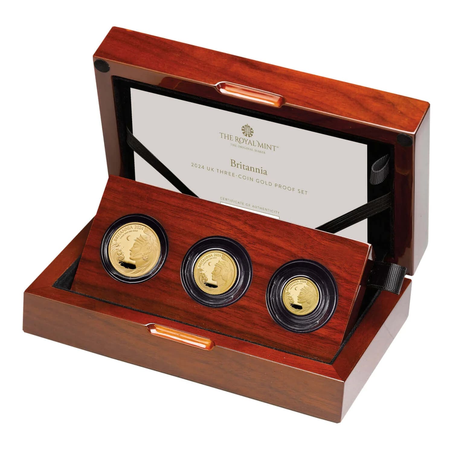 A British gold proof coin showing the mirror field and frosted design