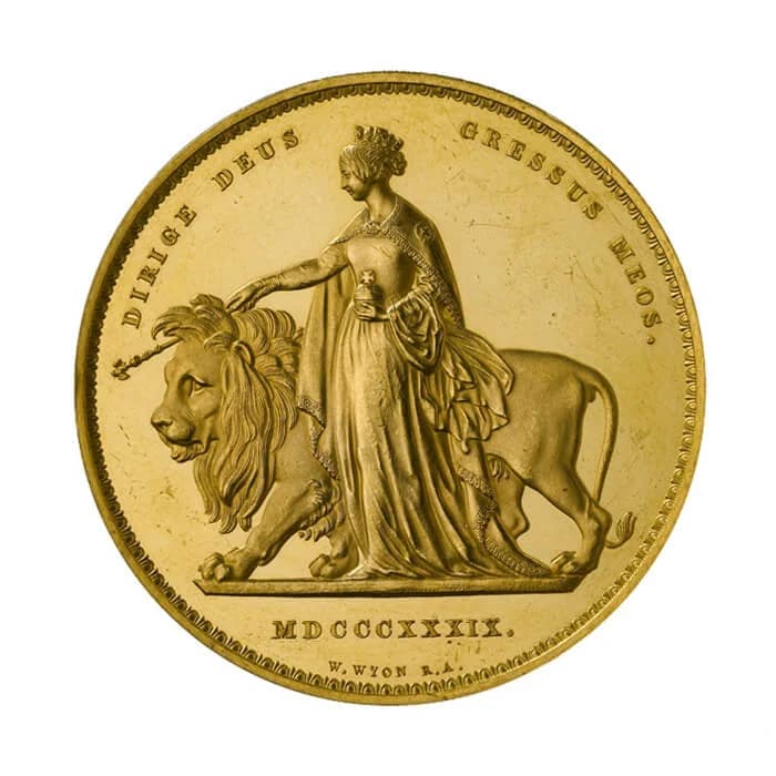 A British gold proof coin in close up, showing the strength of its strike